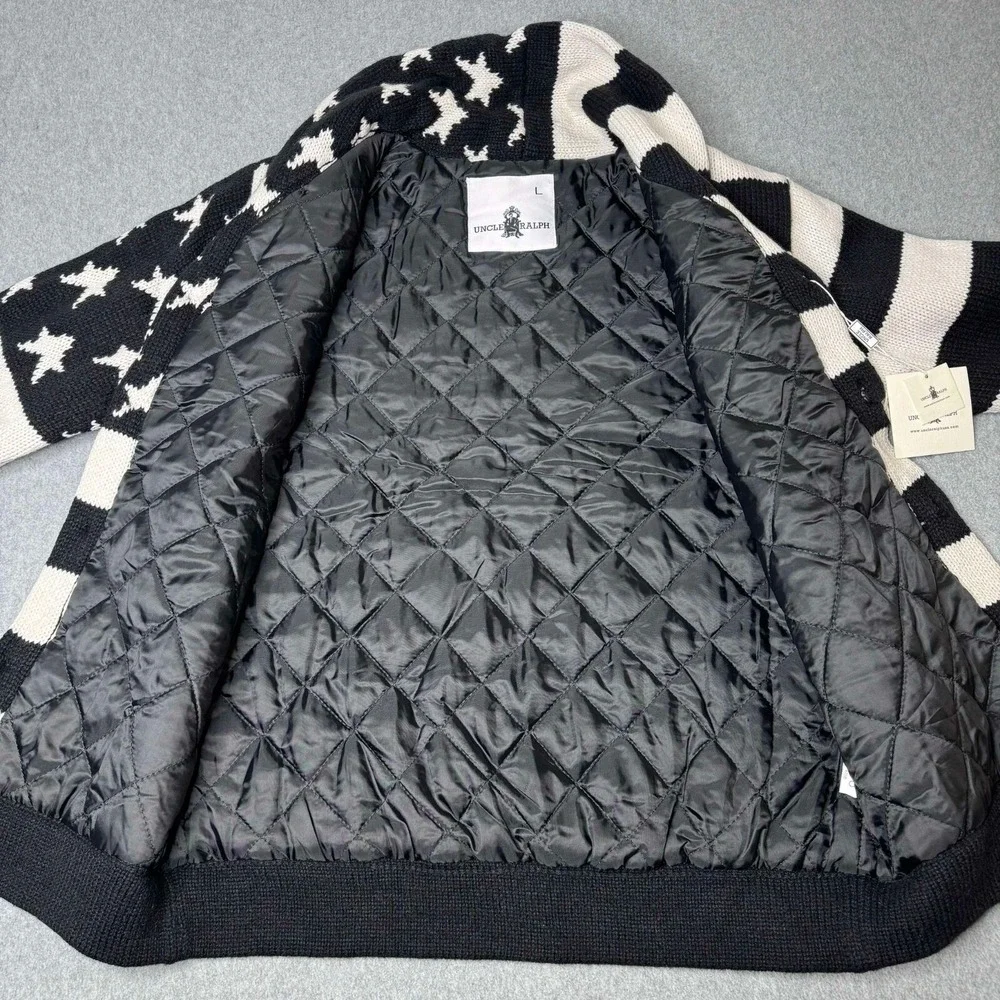 VINTAGE RARE Uncle Ralph UR-801 Men's Button Up Quilted Jacket Allover Flag Sz L